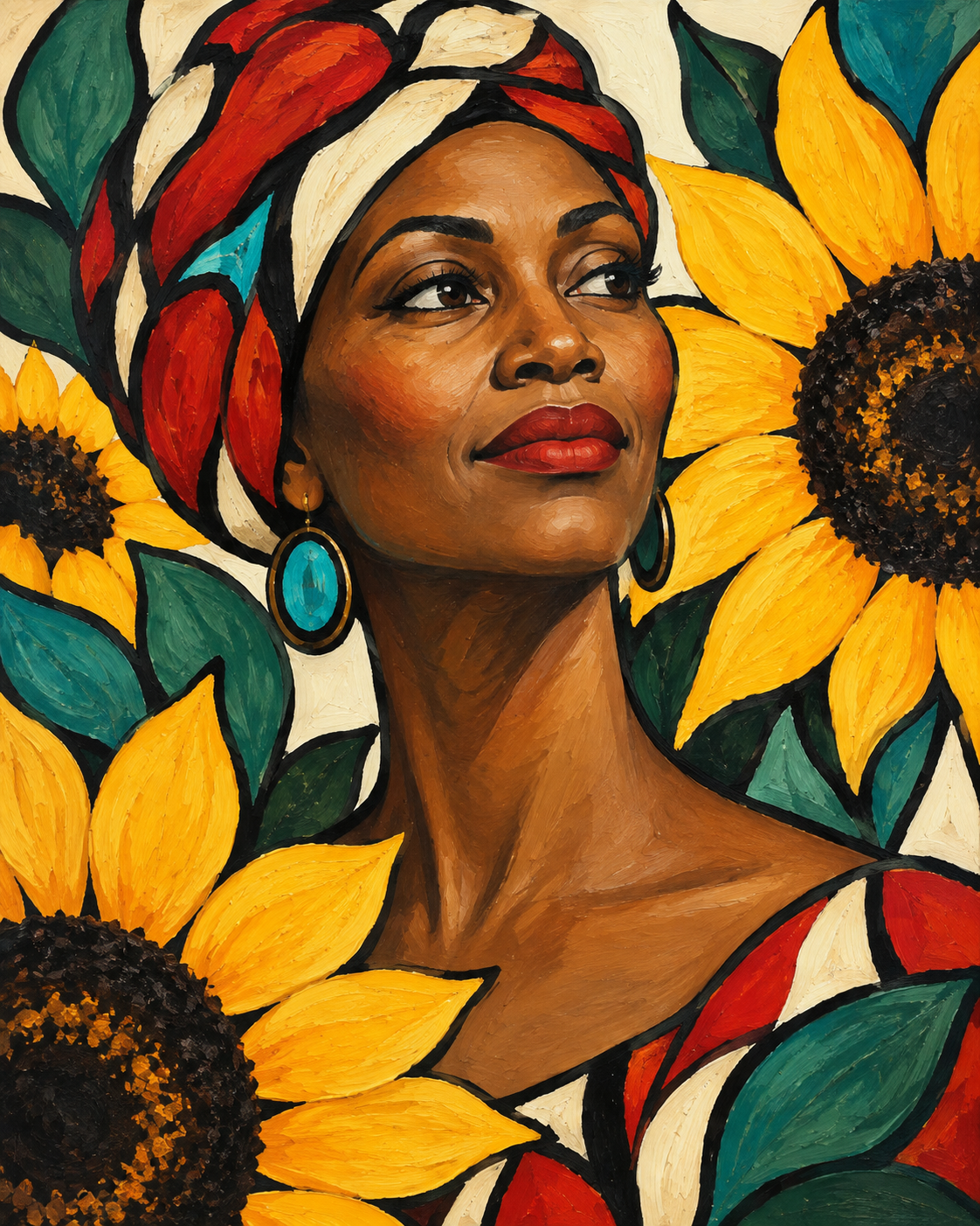 Concept portrait with sunflowers